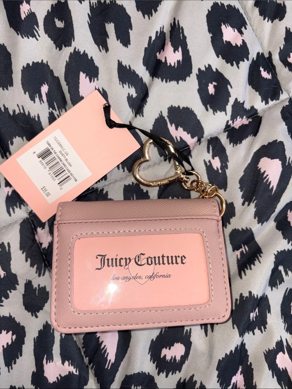 Juicy Couture Pink Wallet Cardholder with Gold Heart Keyring and Charms